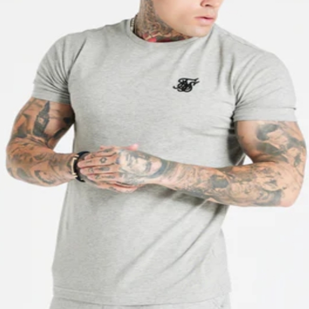 SIKSILK Grey Marl Essential Muscle‎ Fit Mens Tshirt Size XL